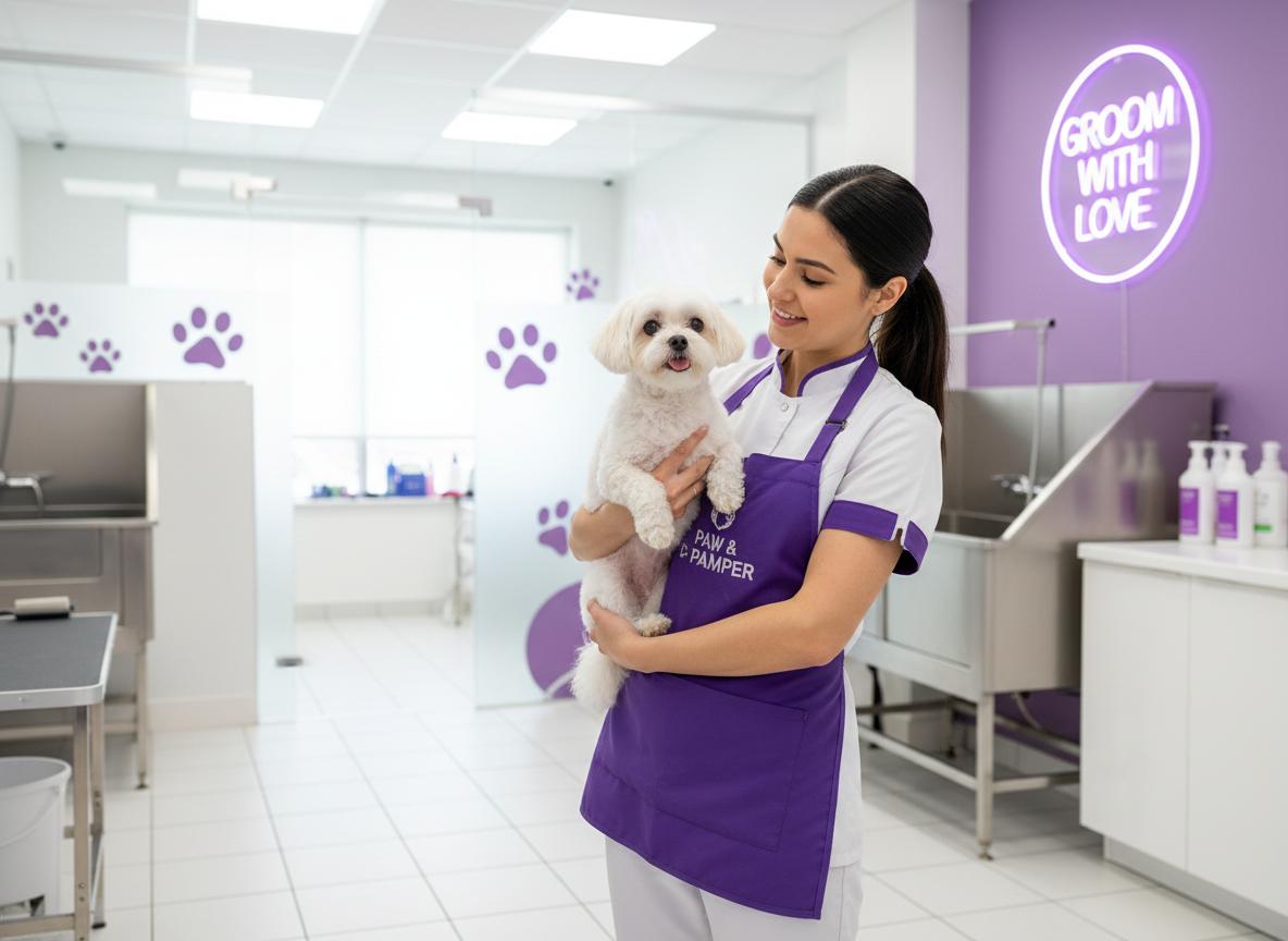 Professionele trimmer met hond